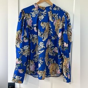 ASOS blouse with extreme sleeves floral tiger print size 14